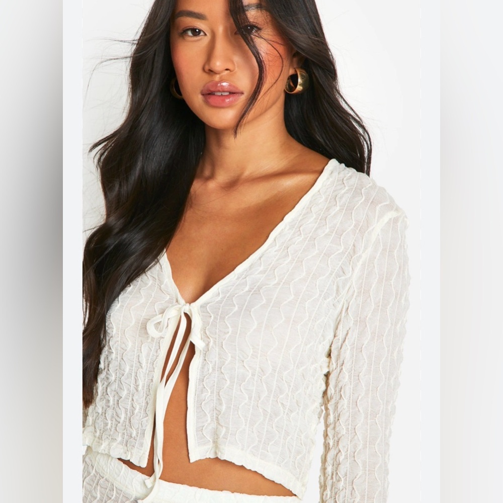 Y2K Kirious Open front cardigan cropped tie front knit top pretty romantic chic